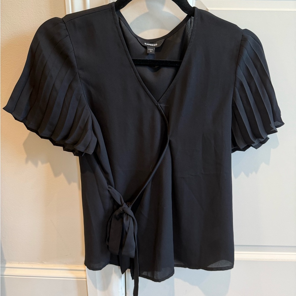 Express Black Flutter Sleeve Wrap Blouse